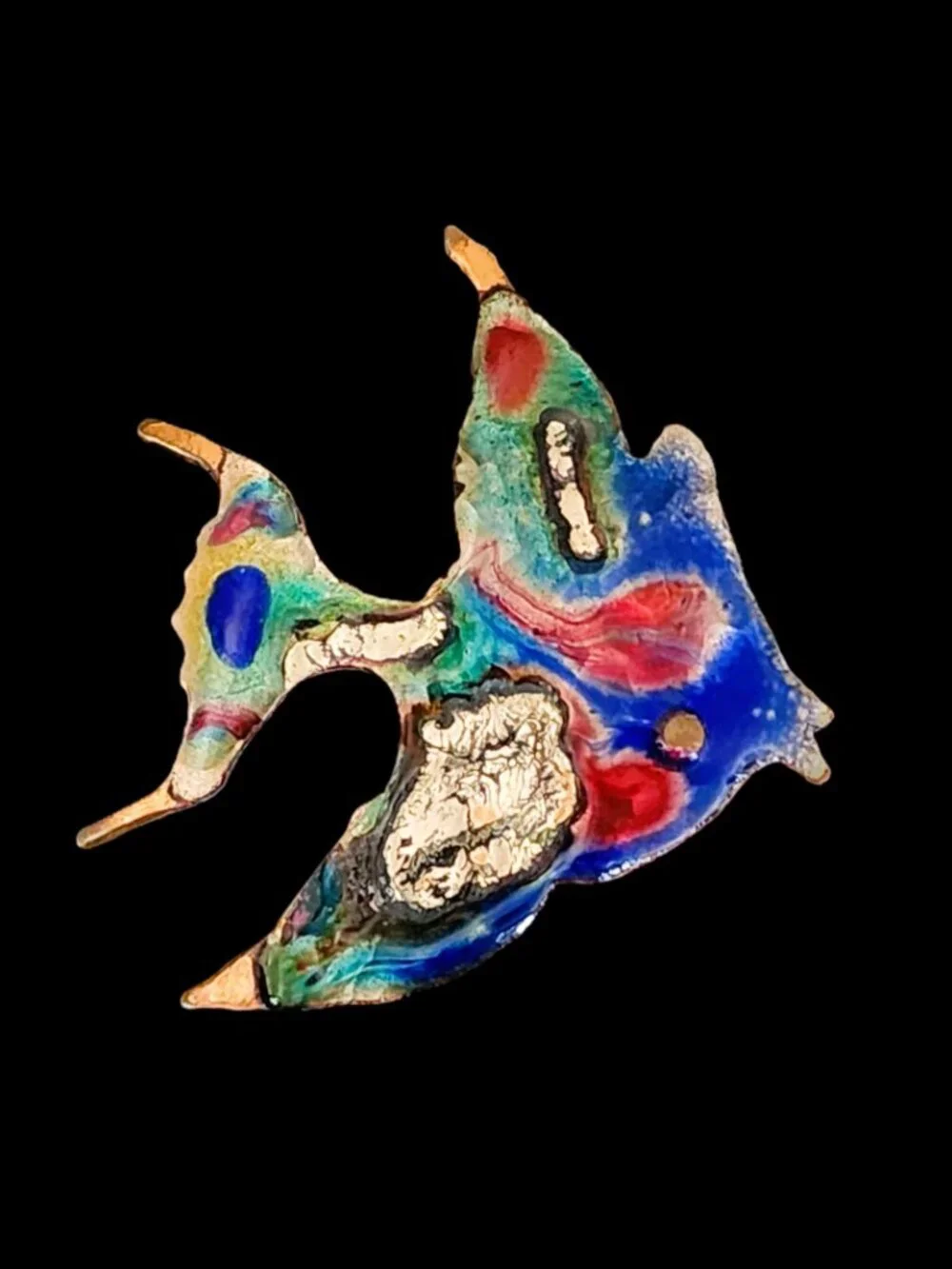VTG 1980s Mid Century Style Enamel on Copper Fish Brooch Pin 1.75